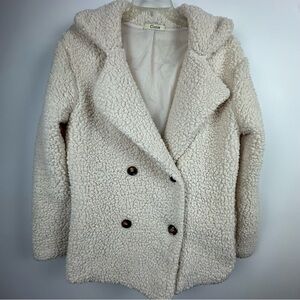 Cinnie Cream Double-Breasted Women's Coat Sherpa Fabric Women’s Size Small